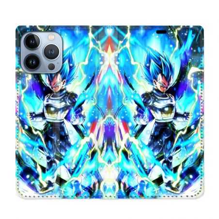Housse Cuir Portefeuille Pour Iphone 13 Pro Manga Dragon Ball Vegeta Bleu