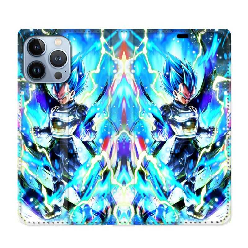 Housse Cuir Portefeuille Pour Iphone 13 Pro Manga Dragon Ball Vegeta Bleu