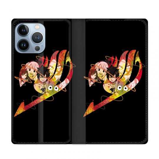 Housse Cuir Portefeuille Pour Iphone 13 Pro Manga Fairy Tail Logo Noir