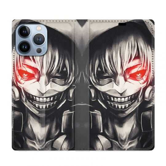 Housse Cuir Portefeuille Pour Iphone 13 Pro Manga Kaneki Noir