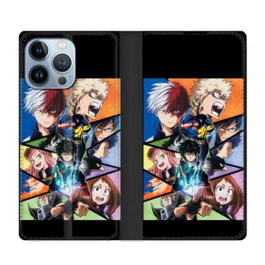 Housse Cuir Portefeuille Pour Iphone 13 Pro Manga My Hero Academia Noir