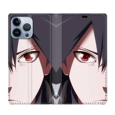 Housse Cuir Portefeuille Pour Iphone 13 Pro Manga Naruto Sasuke visage