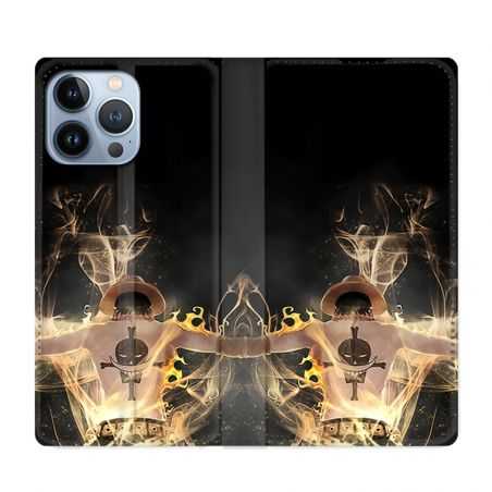 Housse Cuir Portefeuille Pour Iphone 13 Pro Manga One Piece Ace Noir
