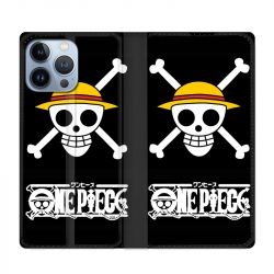 Housse Cuir Portefeuille Pour Iphone 13 Pro Manga One Piece Tete de Mort