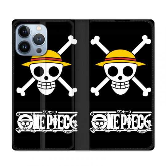 Housse Cuir Portefeuille Pour Iphone 13 Pro Manga One Piece Tete de Mort