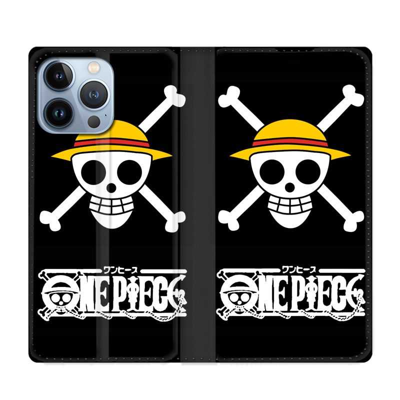 Housse Cuir Portefeuille Pour Iphone 13 Pro Manga One Piece Tete de Mort