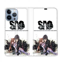 Housse Cuir Portefeuille Pour Iphone 13 Pro Manga SAO sword Art Online Blanc