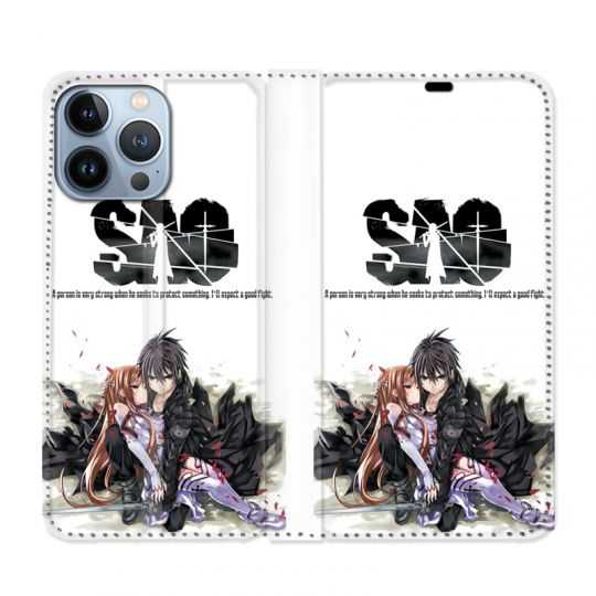 Housse Cuir Portefeuille Pour Iphone 13 Pro Manga SAO sword Art Online Blanc
