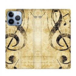Housse Cuir Portefeuille Pour Iphone 13 Pro Musique Clé Sol Vintage