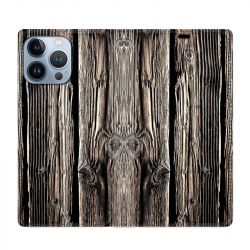 Housse Cuir Portefeuille Pour Iphone 13 Pro Texture Bois