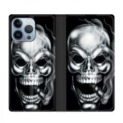 Housse Cuir Portefeuille Pour Iphone 13 Pro Tete de Mort Fume
