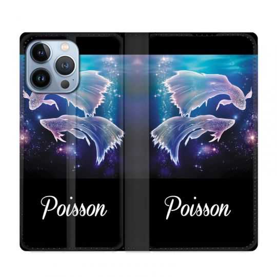 Housse Cuir Portefeuille Pour Iphone 13 Pro Signe Zodiaque 2 Poisson