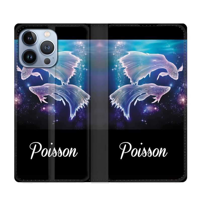 Housse Cuir Portefeuille Pour Iphone 13 Pro Signe Zodiaque 2 Poisson
