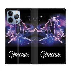 Housse Cuir Portefeuille Pour Iphone 13 Pro Signe Zodiaque 2 Gémeaux