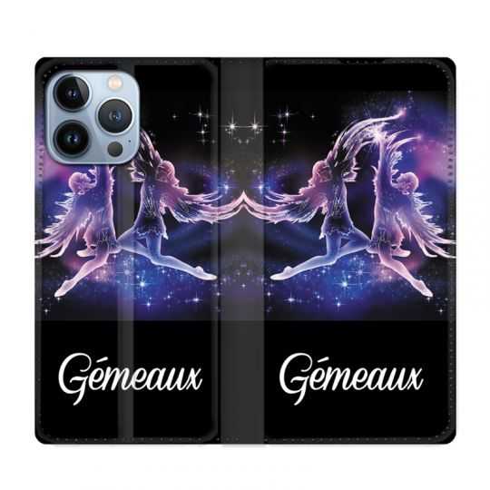 Housse Cuir Portefeuille Pour Iphone 13 Pro Signe Zodiaque 2 Gémeaux