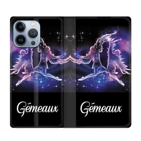 Housse Cuir Portefeuille Pour Iphone 13 Pro Signe Zodiaque 2 Gémeaux
