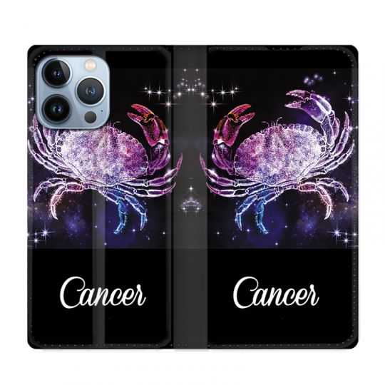 Housse Cuir Portefeuille Pour Iphone 13 Pro Signe Zodiaque 2 Cancer