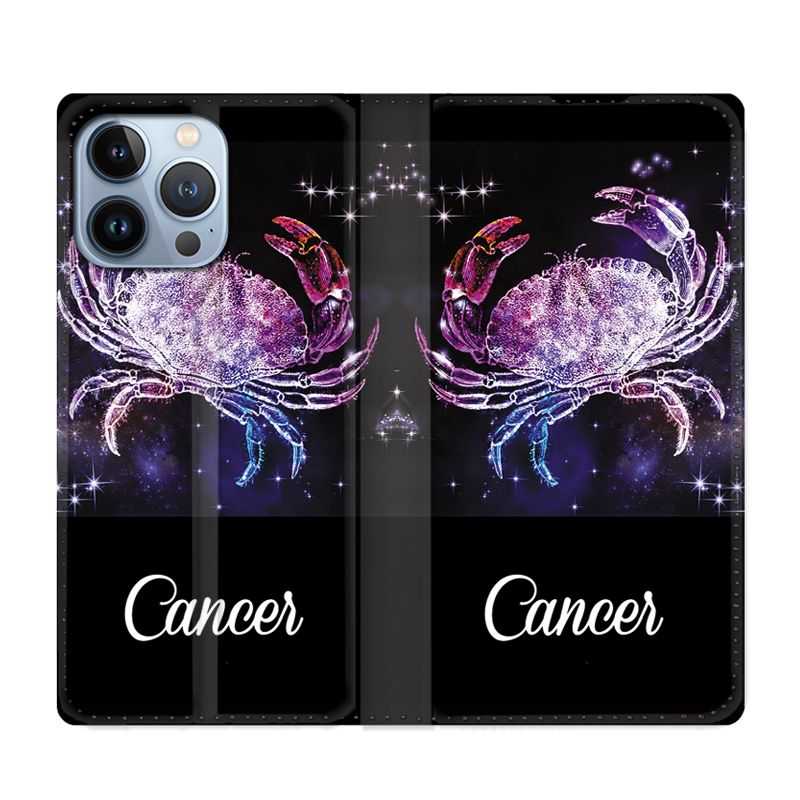 Housse Cuir Portefeuille Pour Iphone 13 Pro Signe Zodiaque 2 Cancer