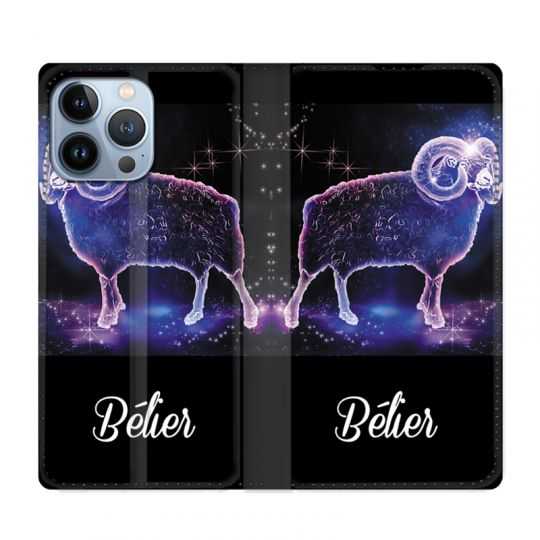 Housse Cuir Portefeuille Pour Iphone 13 Pro Signe Zodiaque 2 Bélier