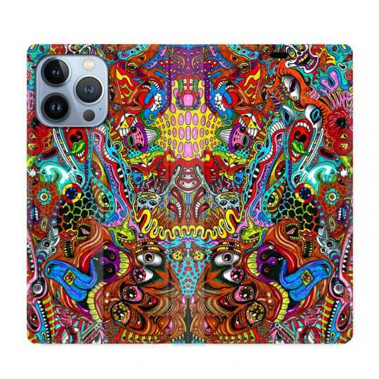 Housse Cuir Portefeuille Pour Iphone 13 Pro Psychedelic Yeux