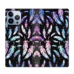 Housse Cuir Portefeuille Pour Iphone 13 Pro Psychedelic Plume