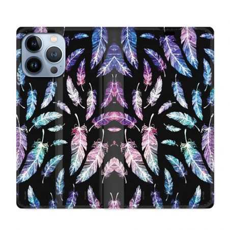 Housse Cuir Portefeuille Pour Iphone 13 Pro Psychedelic Plume