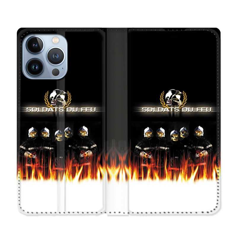 Housse Cuir Portefeuille Pour Iphone 13 Pro Pompier Soldat