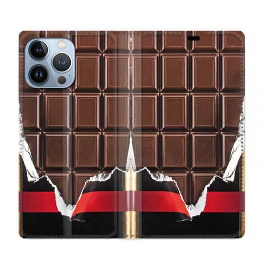 Housse Cuir Portefeuille Pour Iphone 13 Pro Max Trompe Oeil Chocolat