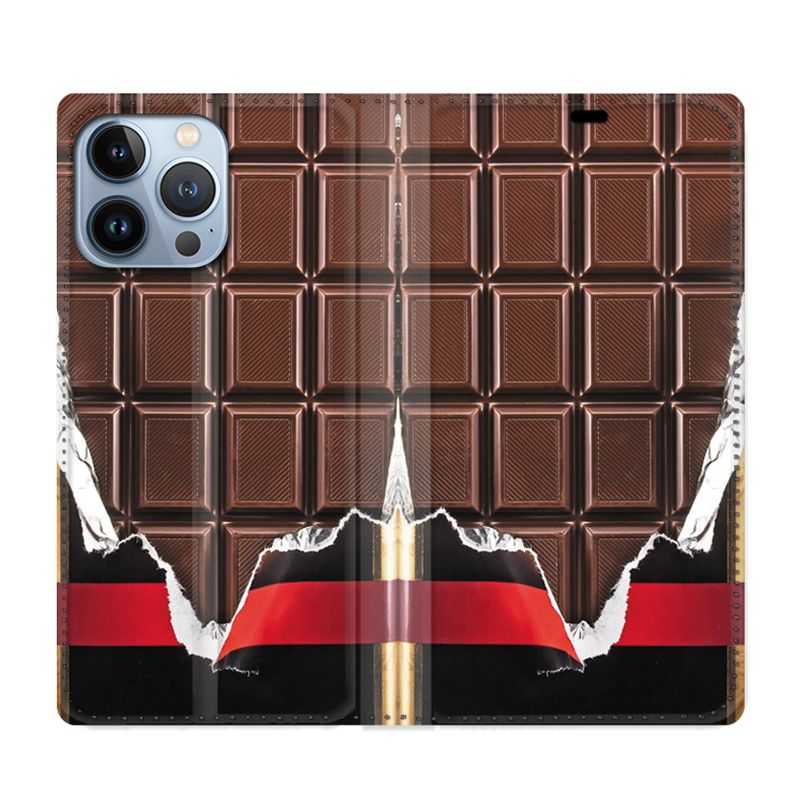 Housse Cuir Portefeuille Pour Iphone 13 Pro Max Trompe Oeil Chocolat