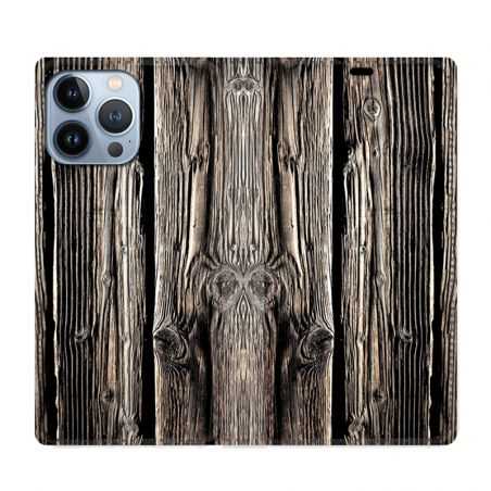 Housse Cuir Portefeuille Pour Iphone 13 Pro Max Texture Bois