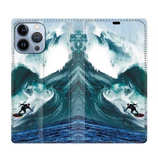 Housse Cuir Portefeuille Pour Iphone 13 Pro Max Surf Vague