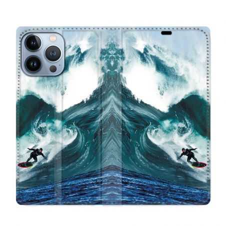 Housse Cuir Portefeuille Pour Iphone 13 Pro Max Surf Vague