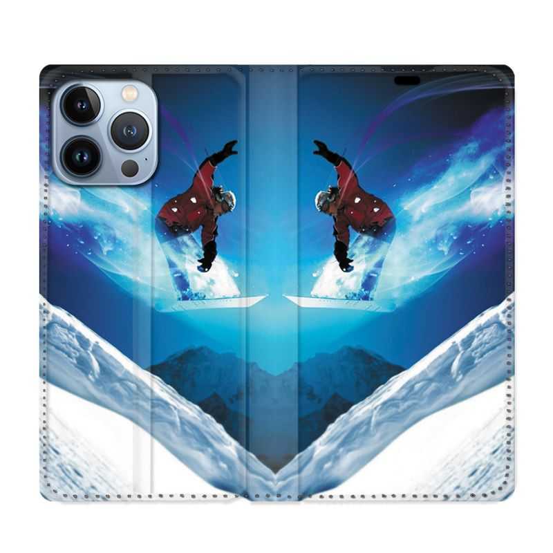 Housse Cuir Portefeuille Pour Iphone 13 Pro Max Snowboard Saut