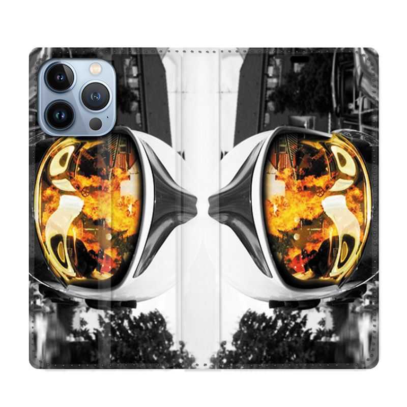 Housse Cuir Portefeuille Pour Iphone 13 Pro Max Pompier Casque Feu