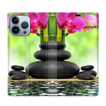 Housse Cuir Portefeuille Pour Iphone 13 Pro Max Orchidee Eau