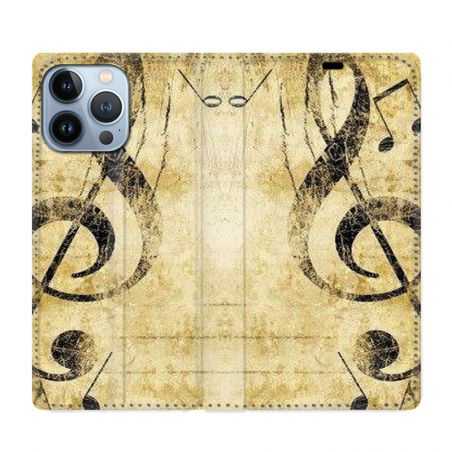 Housse Cuir Portefeuille Pour Iphone 13 Pro Max Musique Clé Sol Vintage