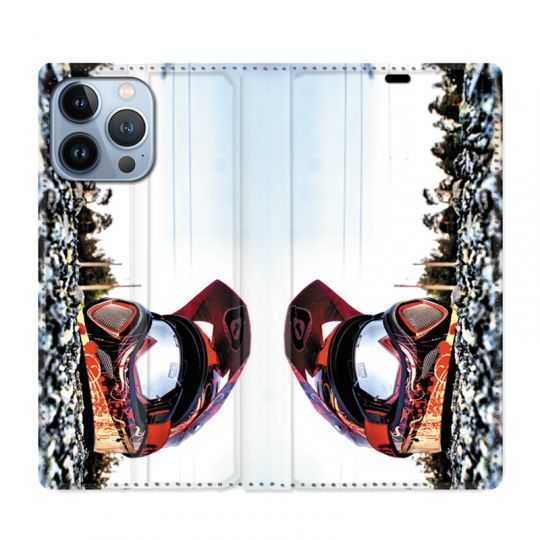 Housse Cuir Portefeuille Pour Iphone 13 Pro Max Moto Casque Cross