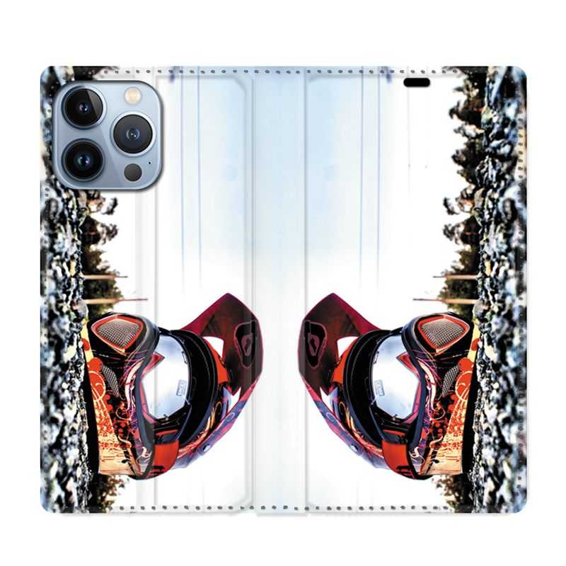 Housse Cuir Portefeuille Pour Iphone 13 Pro Max Moto Casque Cross