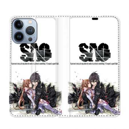 Housse Cuir Portefeuille Pour Iphone 13 Pro Max Manga SAO sword Art Online Blanc