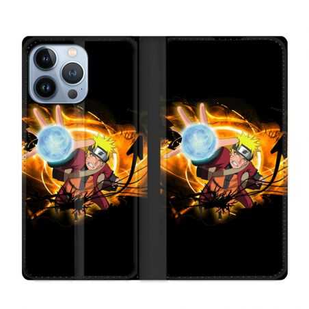Housse Cuir Portefeuille Pour Iphone 13 Pro Max Manga Naruto Noir