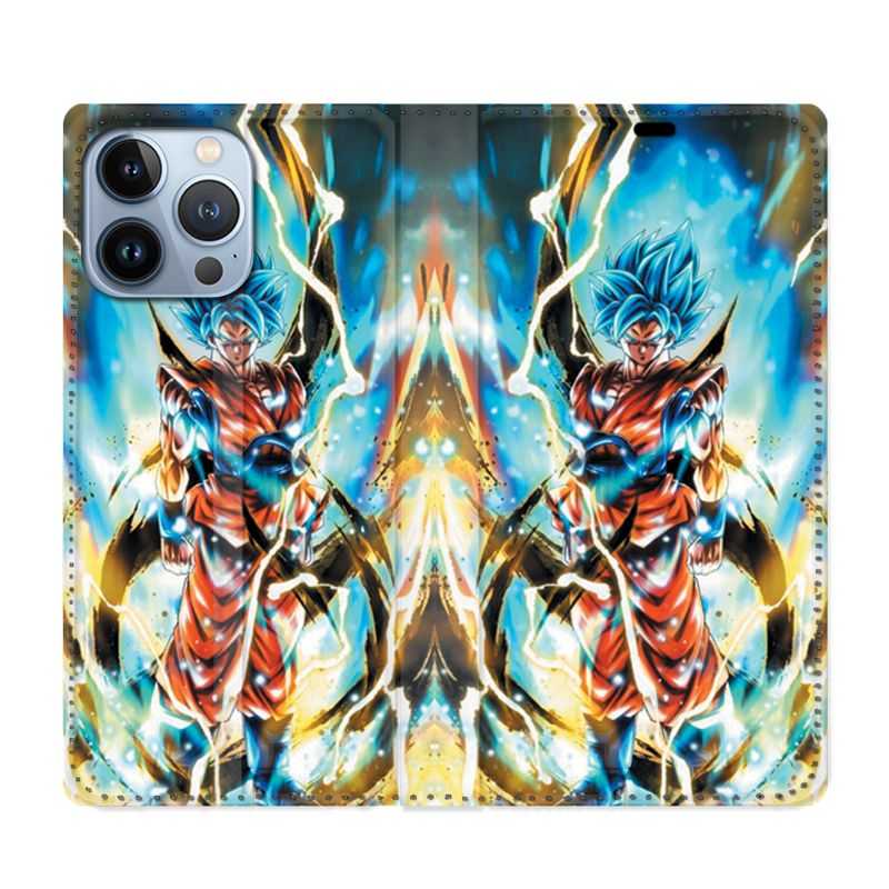 Housse Cuir Portefeuille Pour Iphone 13 Pro Max Manga Dragon Ball Sangoku Blanc