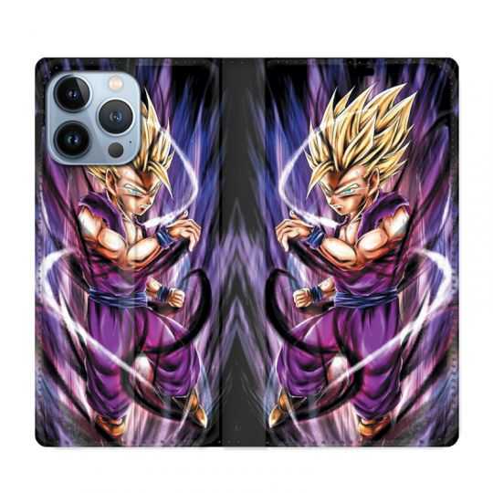 Housse Cuir Portefeuille Pour Iphone 13 Pro Max Manga Dragon Ball Sangohan Violet
