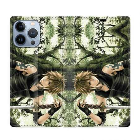 Housse Cuir Portefeuille Pour Iphone 13 Pro Max Manga Bois