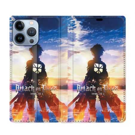 Housse Cuir Portefeuille Pour Iphone 13 Pro Max Manga Attaque Titans Soleil