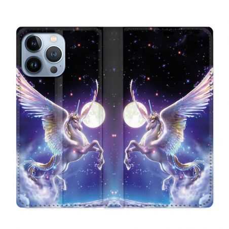 Housse Cuir Portefeuille Pour Iphone 13 Pro Max Licorne Céleste