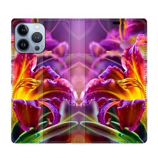 Housse Cuir Portefeuille Pour Iphone 13 Pro Max Fleur Lys Color