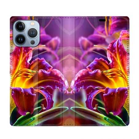Housse Cuir Portefeuille Pour Iphone 13 Pro Max Fleur Lys Color