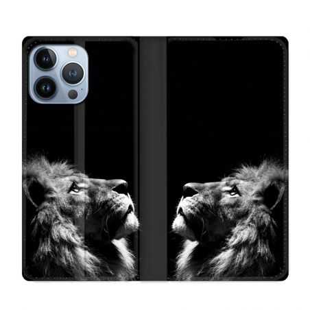 Housse Cuir Portefeuille Pour Iphone 13 Pro Max Roi Lion