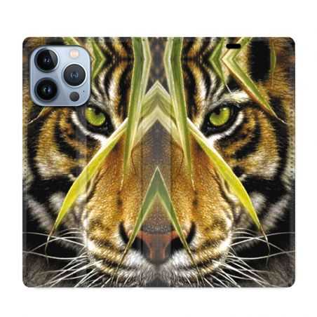 Housse Cuir Portefeuille Pour Iphone 13 Pro Max Oeil Tigre
