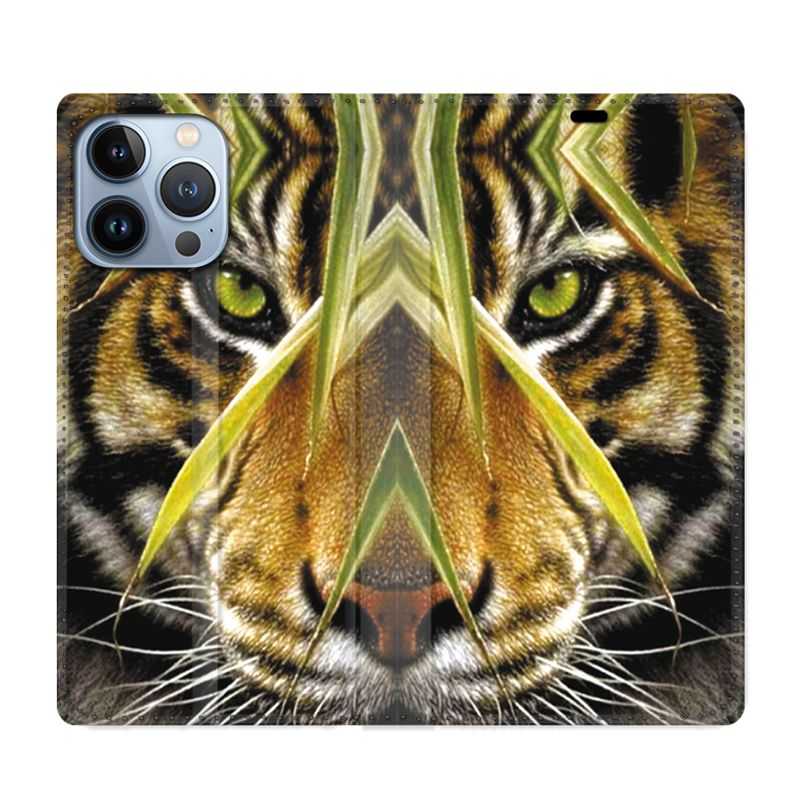 Housse Cuir Portefeuille Pour Iphone 13 Pro Max Oeil Tigre